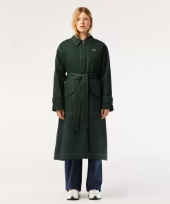 Lacoste Jackets & Coats-Oversized Belted Cotton Twill Trench Coat