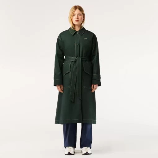 Lacoste Jackets & Coats-Oversized Belted Cotton Twill Trench Coat