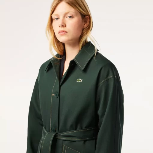 Lacoste Jackets & Coats-Oversized Belted Cotton Twill Trench Coat