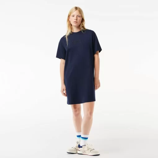 Lacoste Dresses & Skirts-Oversized Embroidered Cotton T-Shirt Dress