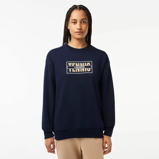 Lacoste Sweatshirts-Oversized Tennis Print Fleece Jogger Sweatshirt