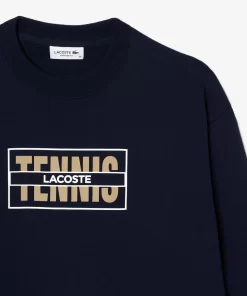 Lacoste Sweatshirts-Oversized Tennis Print Fleece Jogger Sweatshirt