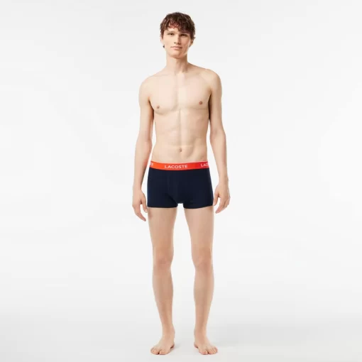 Lacoste Underwear & Lounge Wear-Pack Of 3 Navy Casual Trunks With Contrasting Waistband