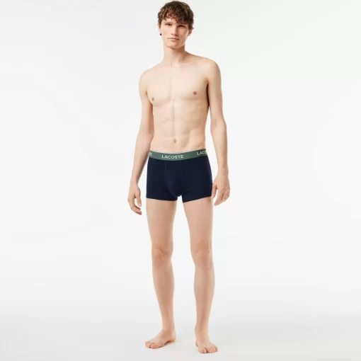 Lacoste Underwear & Lounge Wear-Pack Of 3 Navy Casual Trunks With Contrasting Waistband