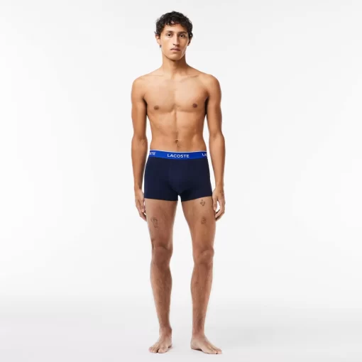 Lacoste Underwear & Lounge Wear-Pack Of 3 Navy Casual Trunks With Contrasting Waistband