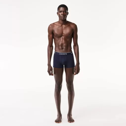 Lacoste Underwear & Lounge Wear-Pack Of 3 Navy Casual Trunks With Contrasting Waistband