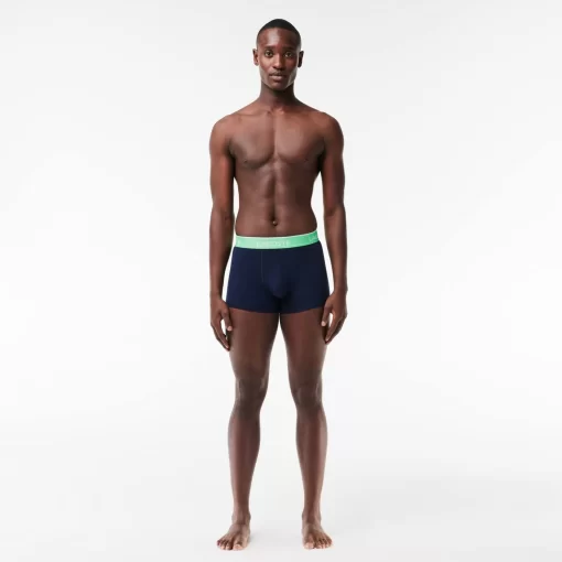 Lacoste Underwear & Lounge Wear-Pack Of 3 Navy Casual Trunks With Contrasting Waistband