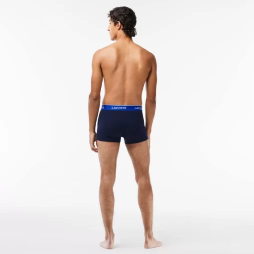 Lacoste Underwear & Lounge Wear-Pack Of 3 Navy Casual Trunks With Contrasting Waistband