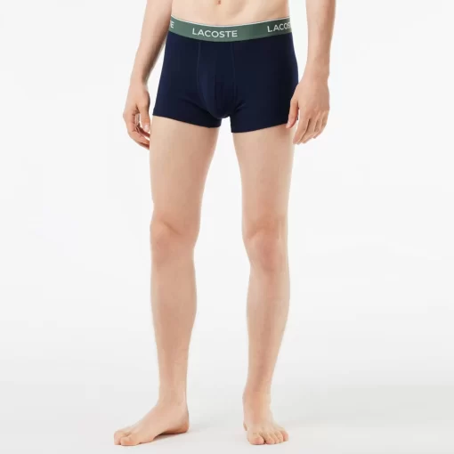 Lacoste Underwear & Lounge Wear-Pack Of 3 Navy Casual Trunks With Contrasting Waistband