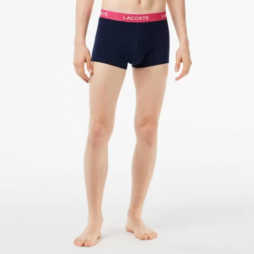 Lacoste Underwear & Lounge Wear-Pack Of 3 Navy Casual Trunks With Contrasting Waistband