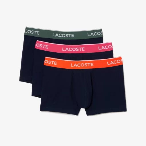 Lacoste Underwear & Lounge Wear-Pack Of 3 Navy Casual Trunks With Contrasting Waistband