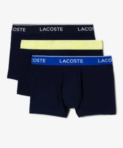 Lacoste Underwear & Lounge Wear-Pack Of 3 Navy Casual Trunks With Contrasting Waistband