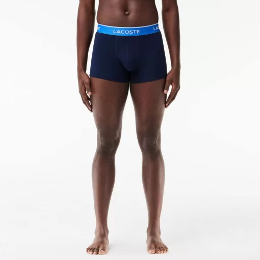 Lacoste Underwear & Lounge Wear-Pack Of 3 Navy Casual Trunks With Contrasting Waistband