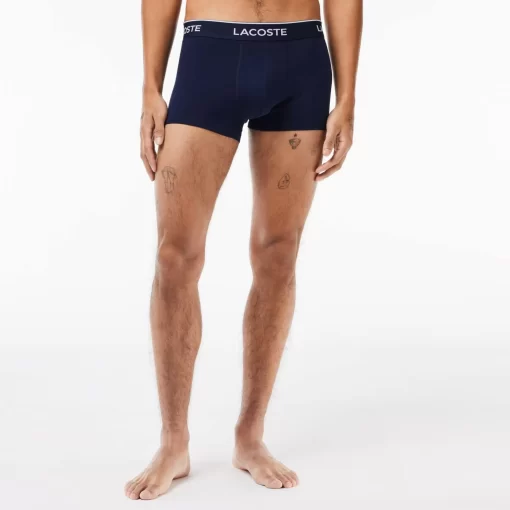 Lacoste Underwear & Lounge Wear-Pack Of 3 Navy Casual Trunks With Contrasting Waistband