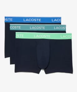 Lacoste Underwear & Lounge Wear-Pack Of 3 Navy Casual Trunks With Contrasting Waistband