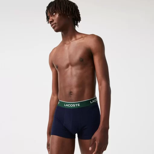 Lacoste Underwear & Lounge Wear-Pack Of 3 Navy Casual Trunks With Contrasting Waistband