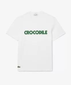 Lacoste T-Shirts-Pique Effect Slogan Cotton Jersey T-Shirt