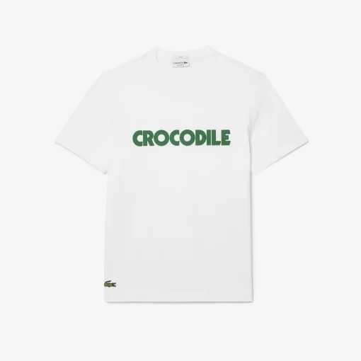 Lacoste T-Shirts-Pique Effect Slogan Cotton Jersey T-Shirt