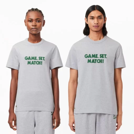 Lacoste T-Shirts-Pique Effect Slogan Cotton Jersey T-Shirt