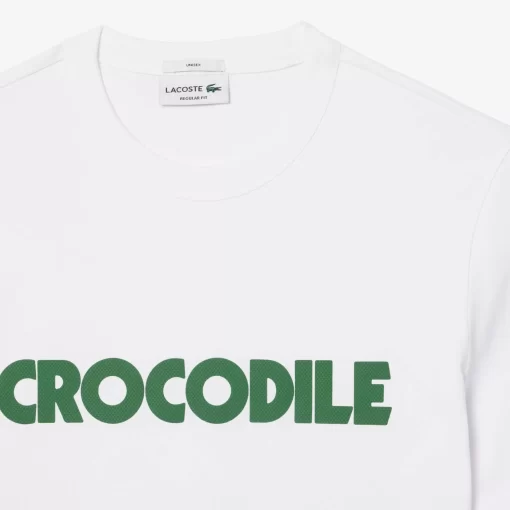 Lacoste T-Shirts-Pique Effect Slogan Cotton Jersey T-Shirt