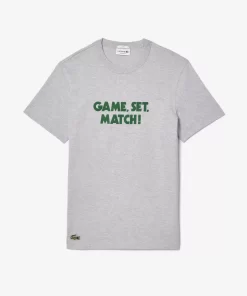 Lacoste T-Shirts-Pique Effect Slogan Cotton Jersey T-Shirt