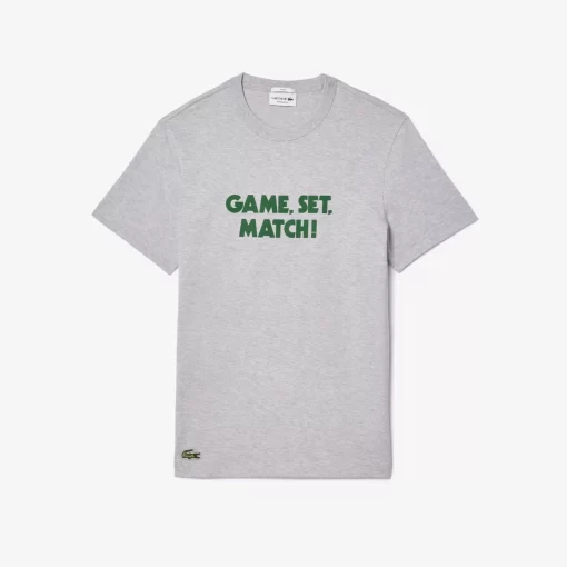 Lacoste T-Shirts-Pique Effect Slogan Cotton Jersey T-Shirt