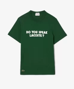 Lacoste T-Shirts-Pique Effect Slogan Cotton Jersey T-Shirt