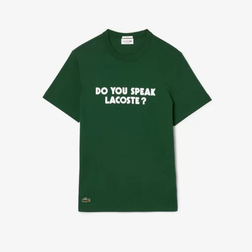 Lacoste T-Shirts-Pique Effect Slogan Cotton Jersey T-Shirt