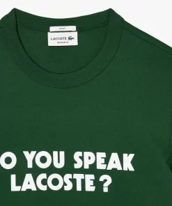 Lacoste T-Shirts-Pique Effect Slogan Cotton Jersey T-Shirt