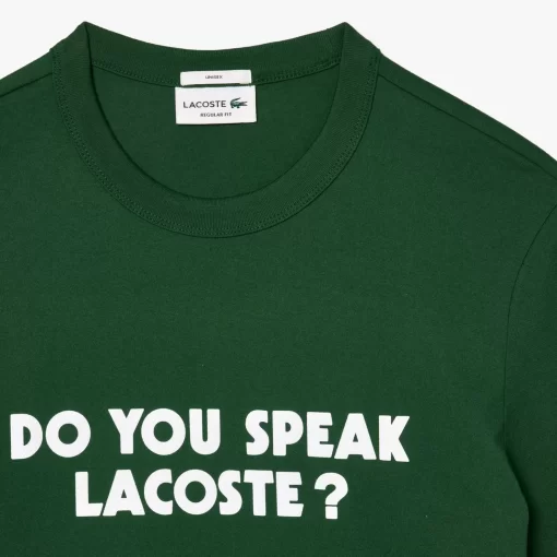 Lacoste T-Shirts-Pique Effect Slogan Cotton Jersey T-Shirt