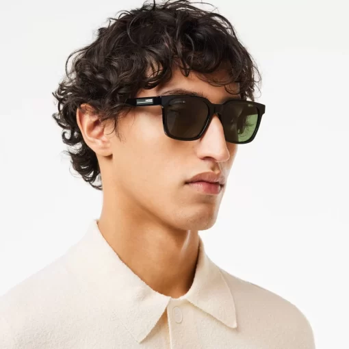 Lacoste Sunglasses-Rectangle Rubbery Stripes Sunglasses