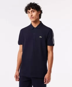 Lacoste Polo Shirts-Regular Fit Logo Stripe Stretch Cotton Polo Shirt