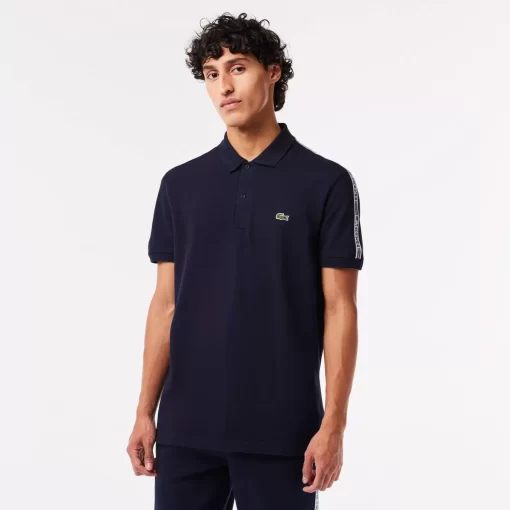 Lacoste Polo Shirts-Regular Fit Logo Stripe Stretch Cotton Polo Shirt