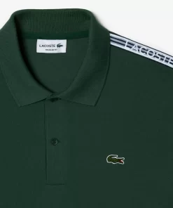 Lacoste Polo Shirts-Regular Fit Logo Stripe Stretch Cotton Polo Shirt