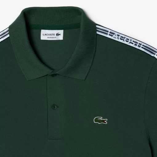 Lacoste Polo Shirts-Regular Fit Logo Stripe Stretch Cotton Polo Shirt