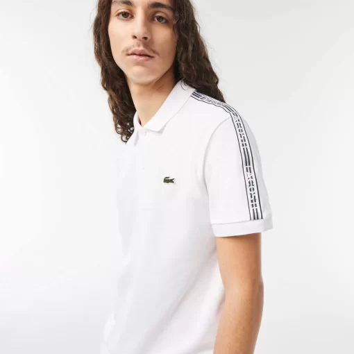 Lacoste Polo Shirts-Regular Fit Logo Stripe Stretch Cotton Polo Shirt