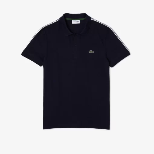 Lacoste Polo Shirts-Regular Fit Logo Stripe Stretch Cotton Polo Shirt