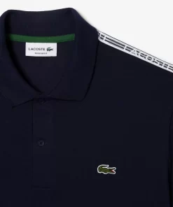 Lacoste Polo Shirts-Regular Fit Logo Stripe Stretch Cotton Polo Shirt