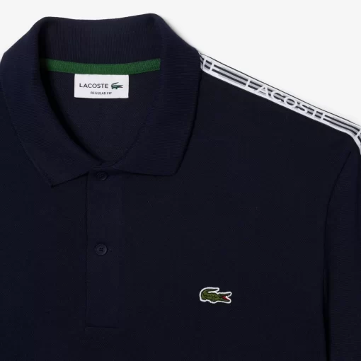 Lacoste Polo Shirts-Regular Fit Logo Stripe Stretch Cotton Polo Shirt