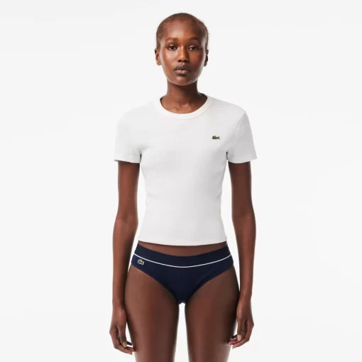 Lacoste Underwear & Loungewear-Ribbed Cotton Embroidered Croc Panties