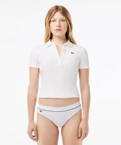 Lacoste Underwear & Loungewear-Ribbed Cotton Embroidered Croc String Briefs