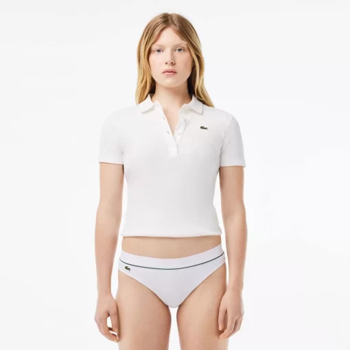 Lacoste Underwear & Loungewear-Ribbed Cotton Embroidered Croc String Briefs