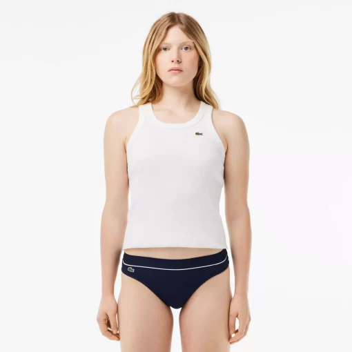 Lacoste Underwear & Loungewear-Ribbed Cotton Embroidered Croc String Briefs