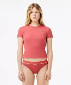 Lacoste Underwear & Loungewear-Ribbed Cotton Embroidered Croc String Briefs