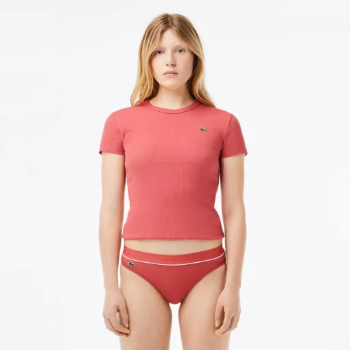 Lacoste Underwear & Loungewear-Ribbed Cotton Embroidered Croc String Briefs