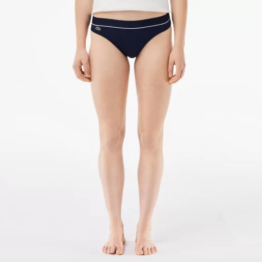 Lacoste Underwear & Loungewear-Ribbed Cotton Embroidered Croc String Briefs