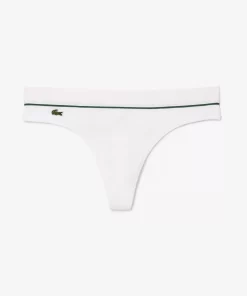 Lacoste Underwear & Loungewear-Ribbed Cotton Embroidered Croc String Briefs