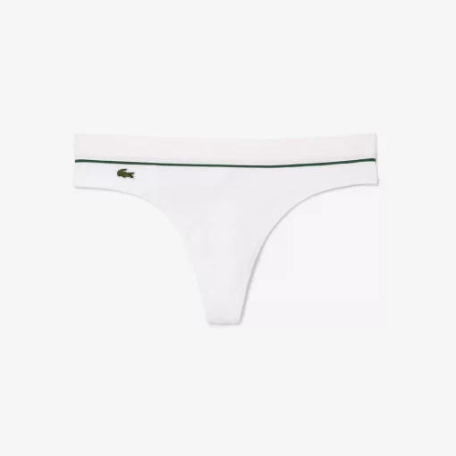 Lacoste Underwear & Loungewear-Ribbed Cotton Embroidered Croc String Briefs