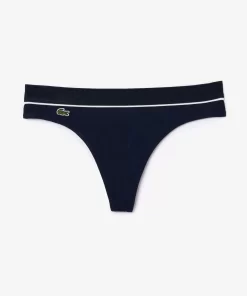 Lacoste Underwear & Loungewear-Ribbed Cotton Embroidered Croc String Briefs