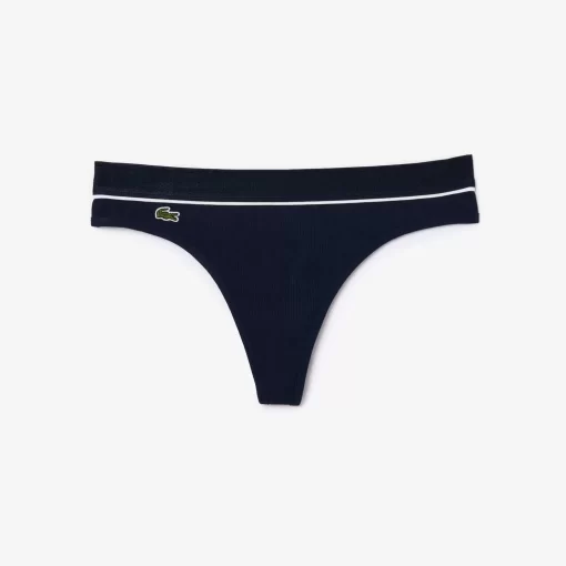 Lacoste Underwear & Loungewear-Ribbed Cotton Embroidered Croc String Briefs